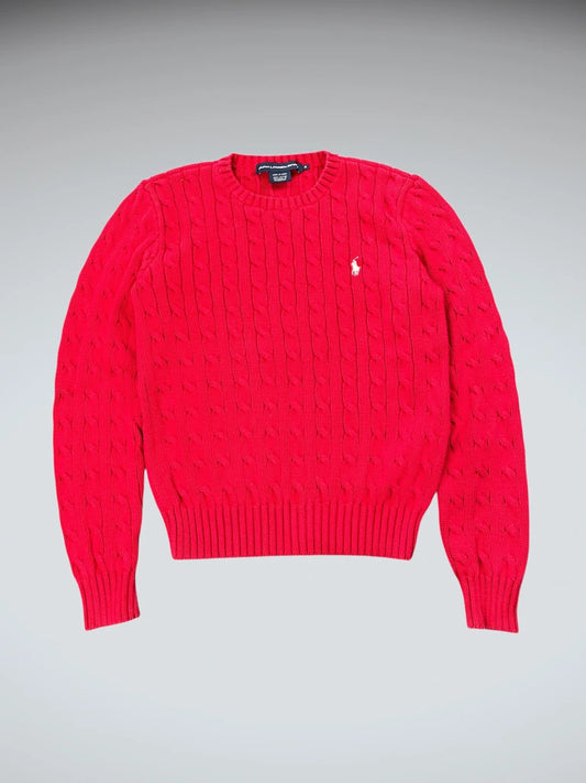 front view, Polo Ralph Lauren Red Cable Knit Sweater, vintage Y2K second hand piece