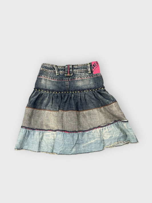 back view, Miss Sixty Multicolor Denim Skirt (XXXS), vintage Y2K second hand piece