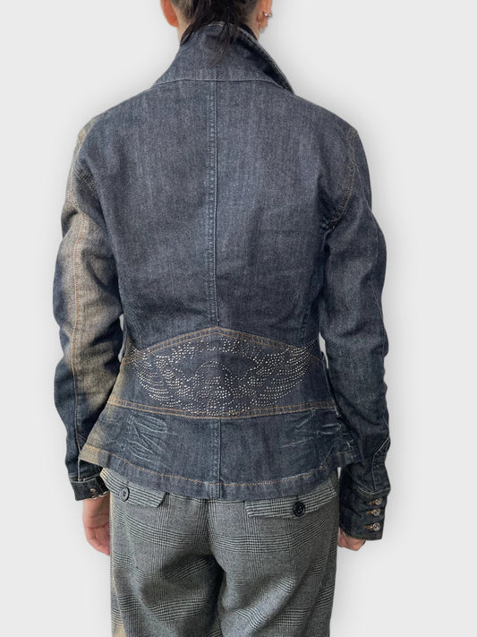 back view, Jeans Jacket with Skull Rhinestones, vintage Y2K second hand piece