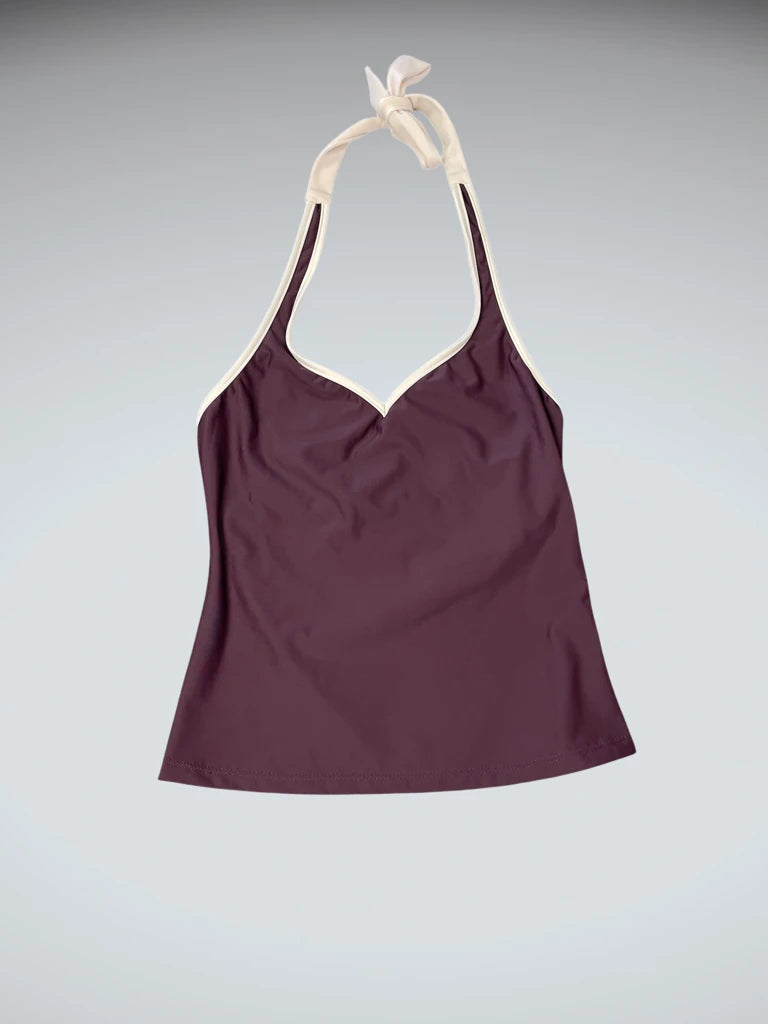 detail view, Cherokee Purple and Black Halter Bikini Top, vintage Y2K second hand piece