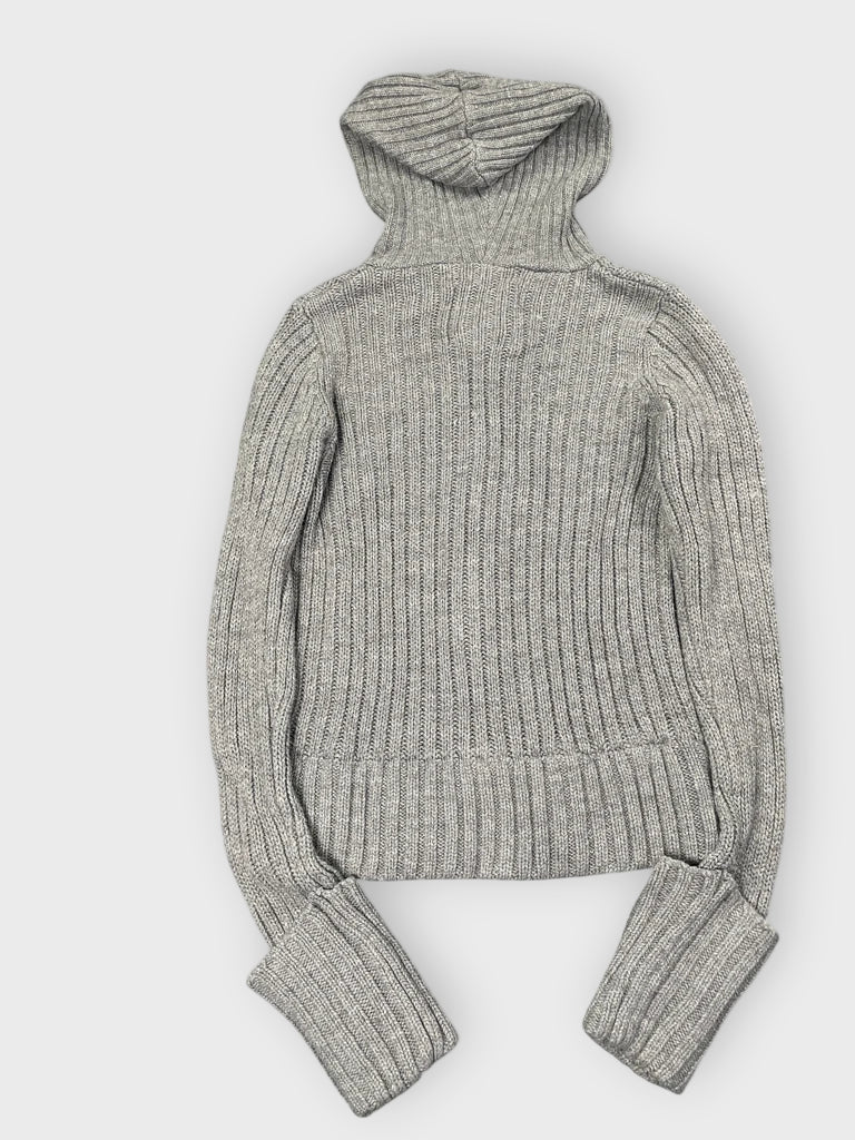 back view, Energie Grey Hooded Cable Knit Zip Sweater, vintage Y2K second hand piece