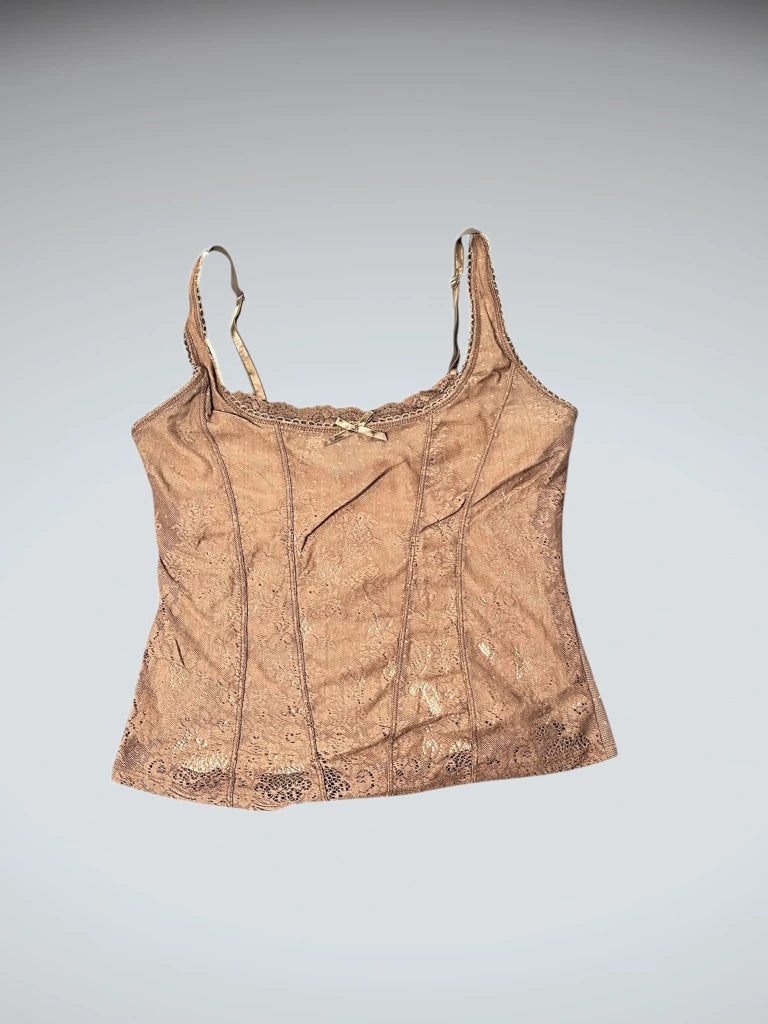 detail view, New York & Company Golden Lace Corset Camisole, vintage Y2K second hand piece, image 5