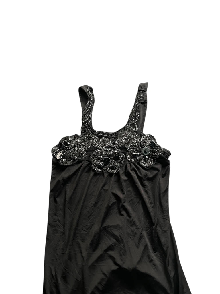 detail view, Finesse Black Beaded Floral Camisole, vintage Y2K second hand piece, image 6
