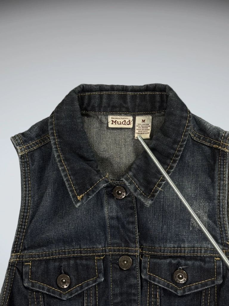 detail view, Mudd Dark Wash Denim Pocket Vest Women, vintage Y2K second hand piece