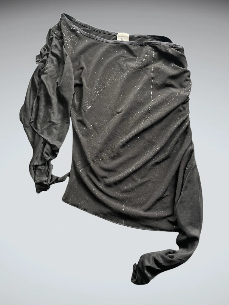 front view, Pia One-Shoulder Glitter Top, vintage Y2K second hand piece