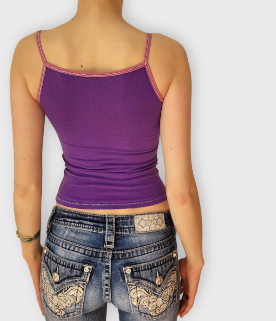 back view, Okay Purple Graphic Ribbed Camisole, vintage Y2K second hand piece