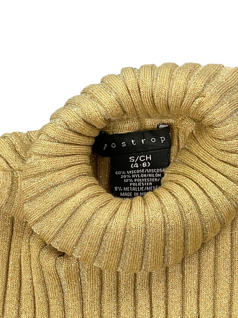 detail view, Apostrop Gold Metallic Ribbed Turtleneck Top, vintage Y2K second hand piece