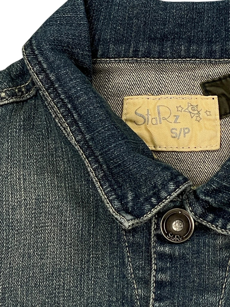 detail view, Starz Distressed Zip Up Denim Jacket, vintage Y2K second hand piece
