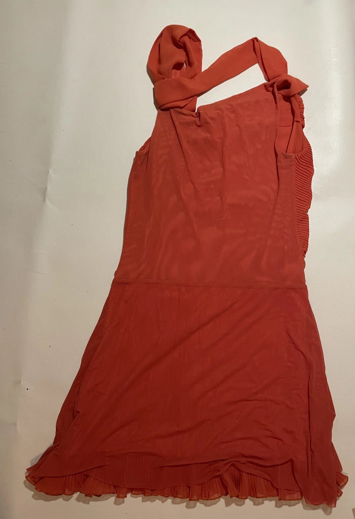 detail view, Vibrant Orange Pleated Asymmetric Mini Dress Joops! Glam, vintage Y2K second hand piece, image 4