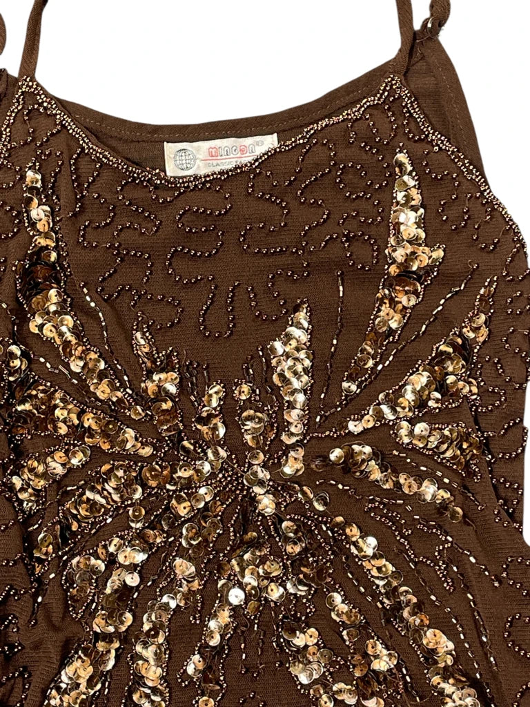 detail view, Mingda Bronze Sequin Burst Top, vintage Y2K second hand piece, image 4