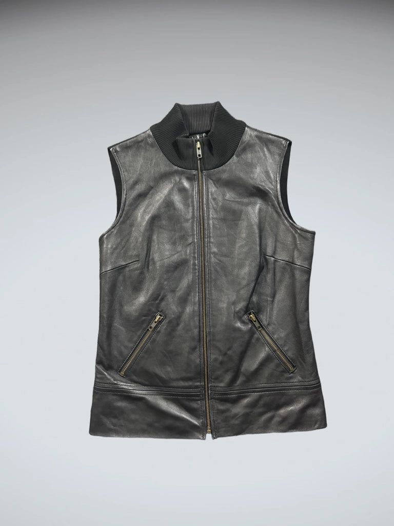 detail view, INC Black Genuine Leather Vest, vintage Y2K second hand piece, image 4