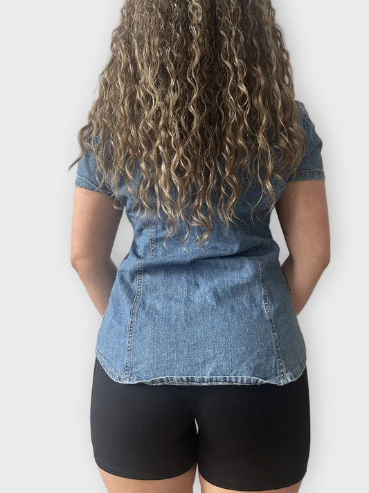 back view, X Cape Half Sleeve Denim Top, vintage Y2K second hand piece