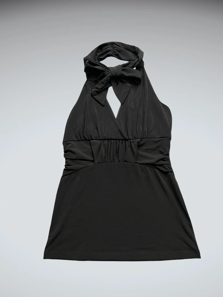 front view, XOXO Black Halter String Top, vintage Y2K second hand piece