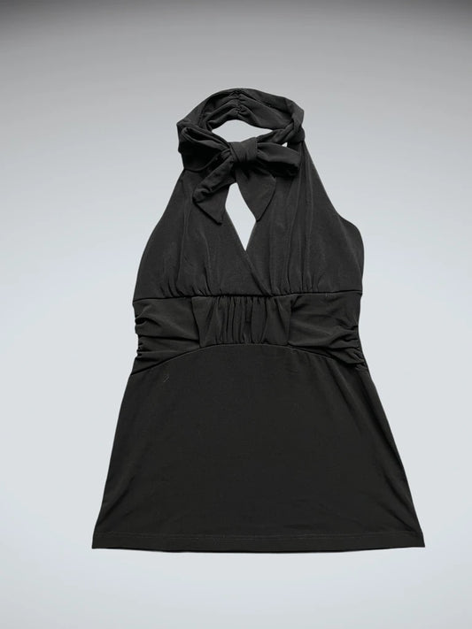 front view, XOXO Black Halter String Top, vintage Y2K second hand piece