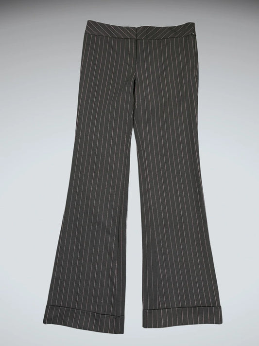front view, Star City Black Pinstripe Flared Suit Trousers, vintage Y2K second hand piece