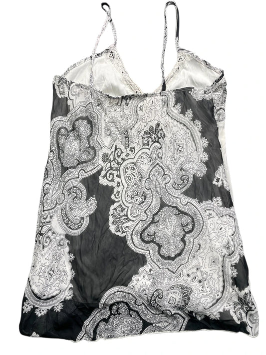 back view, Tampa Black and White Paisley Lace Trim Cami Top, vintage Y2K second hand piece
