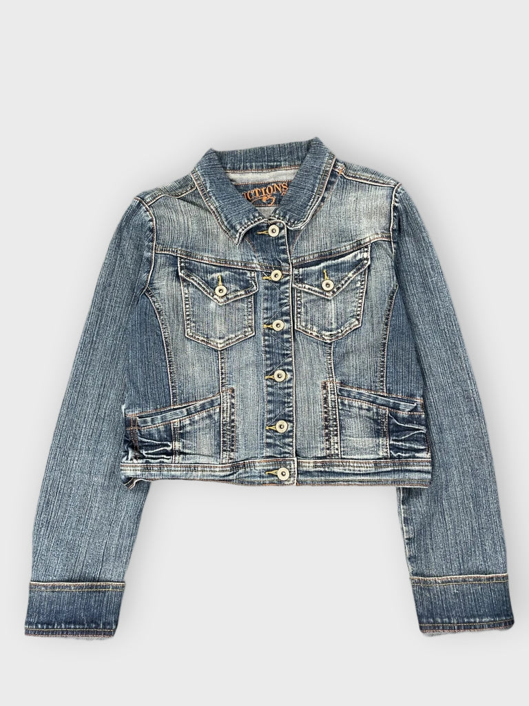 front view, Seduction Cropped Faded Denim Jacket, vintage Y2K second hand piece