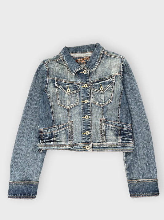 front view, Seduction Cropped Faded Denim Jacket, vintage Y2K second hand piece