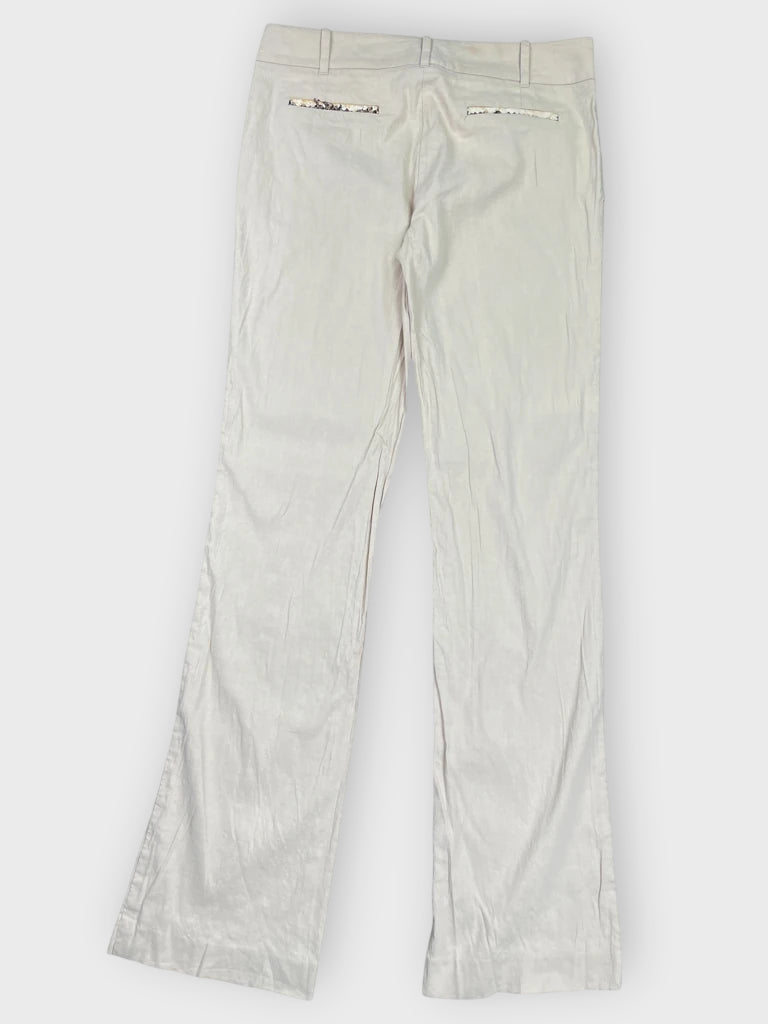 back view, Bebe Beige Linen-Blend Tailored Suit Pants, vintage Y2K second hand piece
