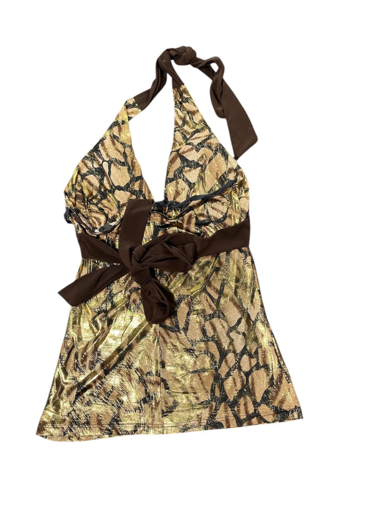 detail view, Touch 9 Gold brown pattern top, vintage Y2K second hand piece, image 5
