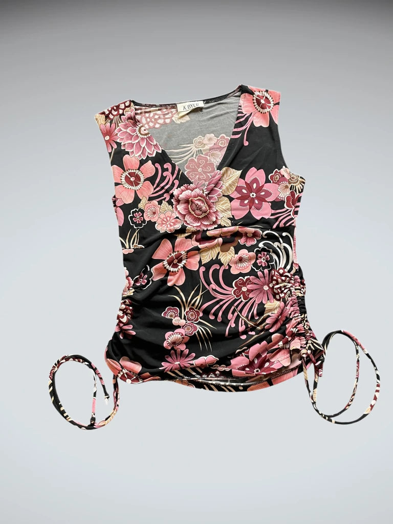 detail view, A.Byer Floral Ruched Top, vintage Y2K second hand piece