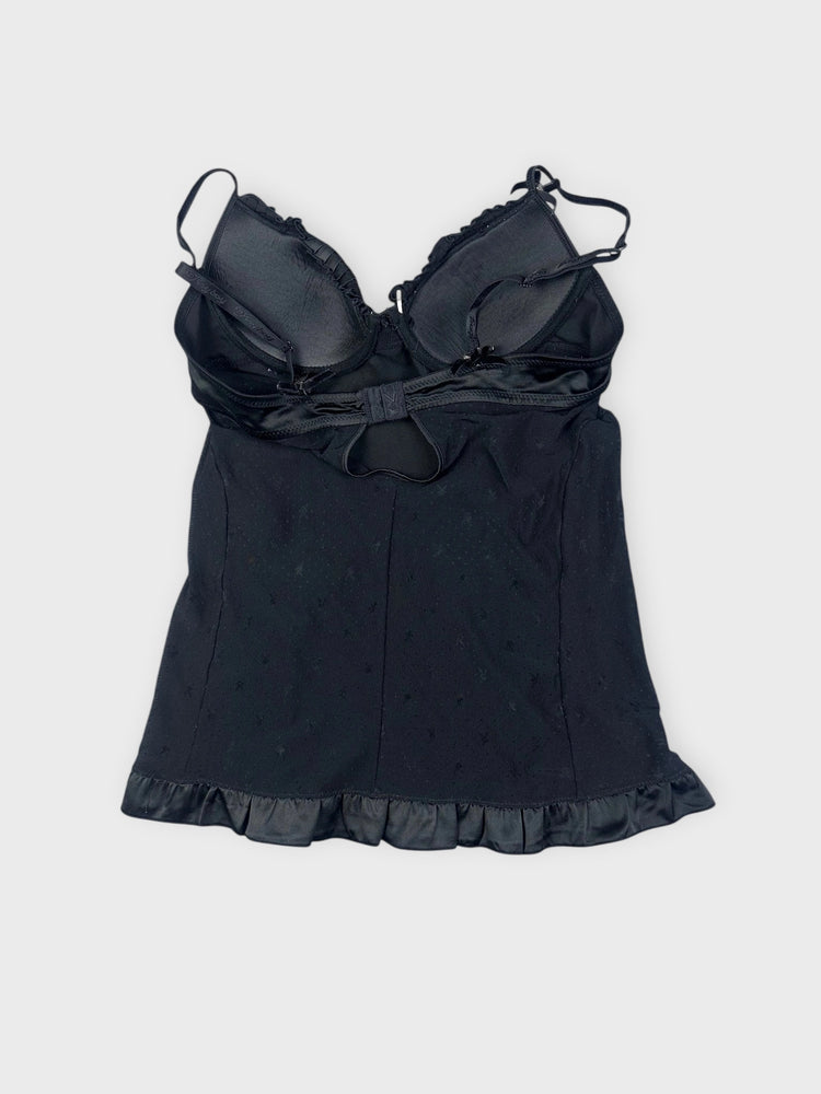 Elegant Black Camisole with Ruffle Hem (S)