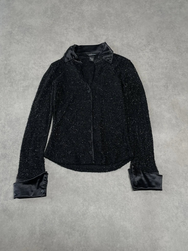 detail view, Moda International Black Glitter Shirt, vintage Y2K second hand piece, image 6