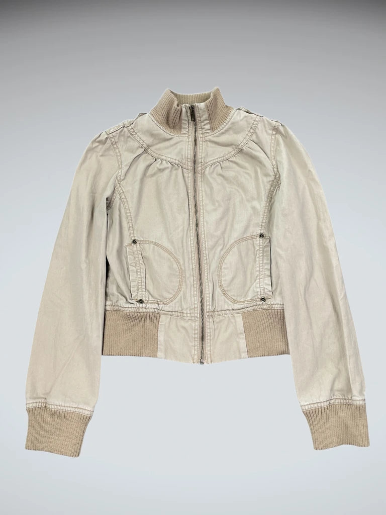 front view, 21 Beige Fitted Zip-Up Jacket, vintage Y2K second hand piece