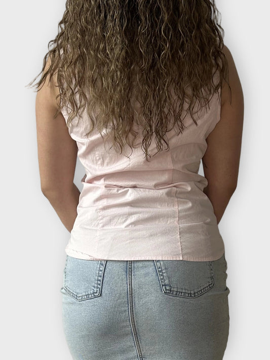 Y2K Sleeveless Button-Up Blouse in White Cotton (M)