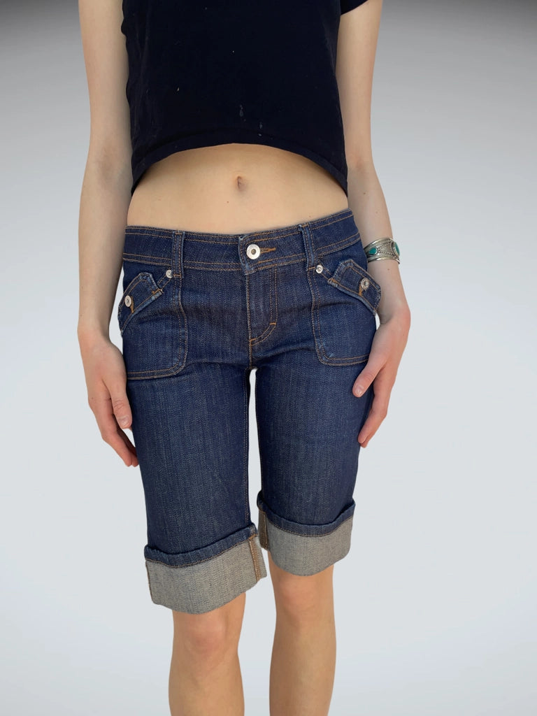 front view, Dolce & Gabbana Dark Wash Denim Capri Pants Cuff Detail D&G Vintage, vintage Y2K second hand piece