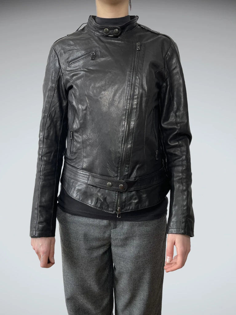 front view, Marco Del Forte Chic Leather Jacket, vintage Y2K second hand piece