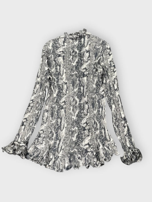 Y2K blue snakeskin ruffle mini dress (M)