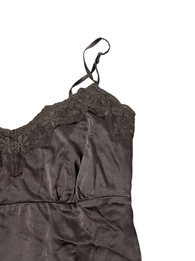 detail view, Arden B. Satin Sin – Dark Brown Camisole, vintage Y2K second hand piece, image 4
