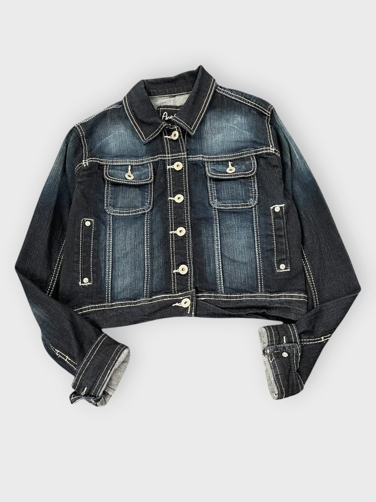 front view, Anethyst Cropped Dark Wash Denim Jacket, vintage Y2K second hand piece