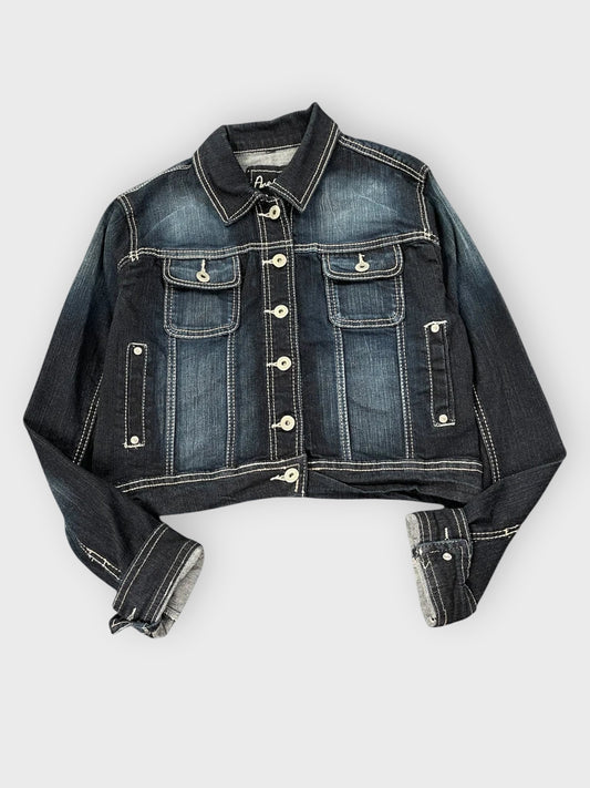 front view, Anethyst Cropped Dark Wash Denim Jacket, vintage Y2K second hand piece