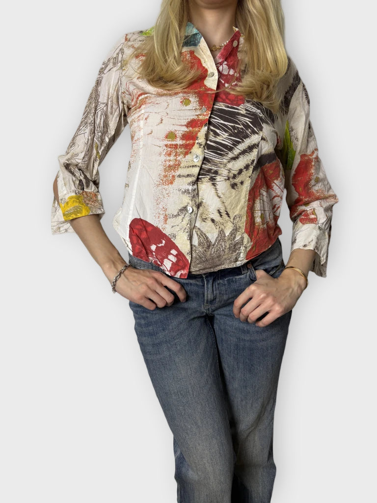 front view, Just Cavalli Vibrant Button-Down Top, vintage Y2K second hand piece