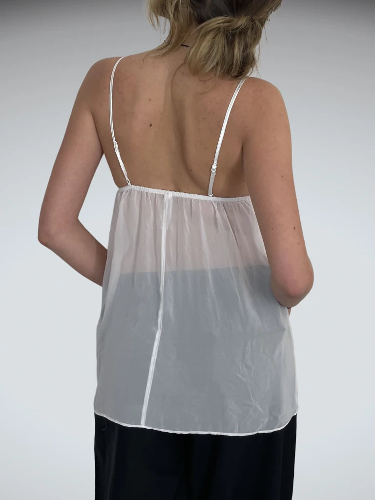 back view, Gilligan&Omalley Dreamy Night White Sheer Top, vintage Y2K second hand piece