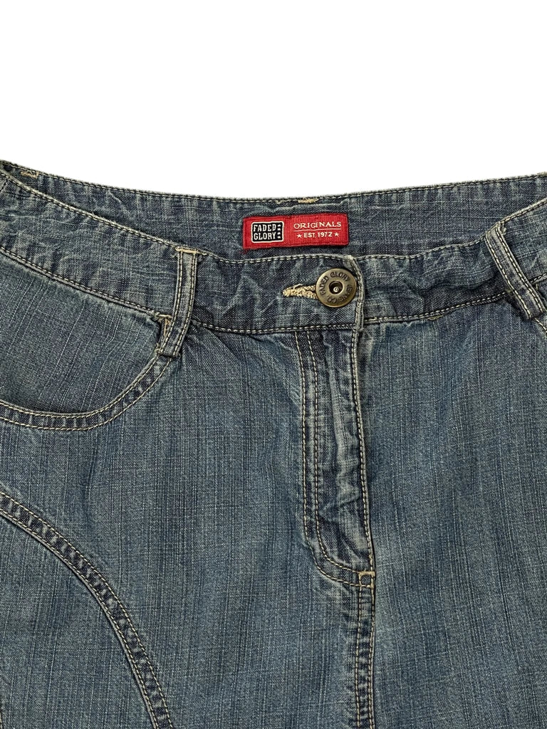 detail view, Faded Glory Vintage Flared Long Denim Skirt, vintage Y2K second hand piece
