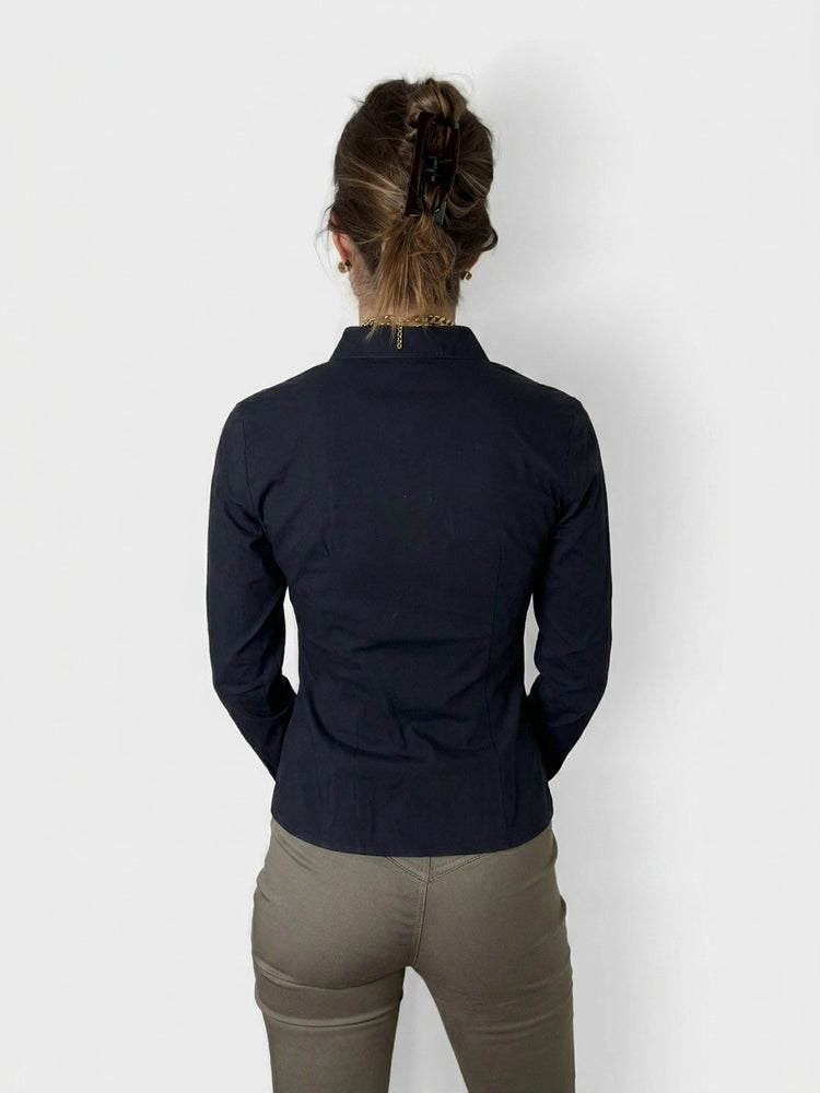 Chic Black Tailored Button-Up Shirt (S)