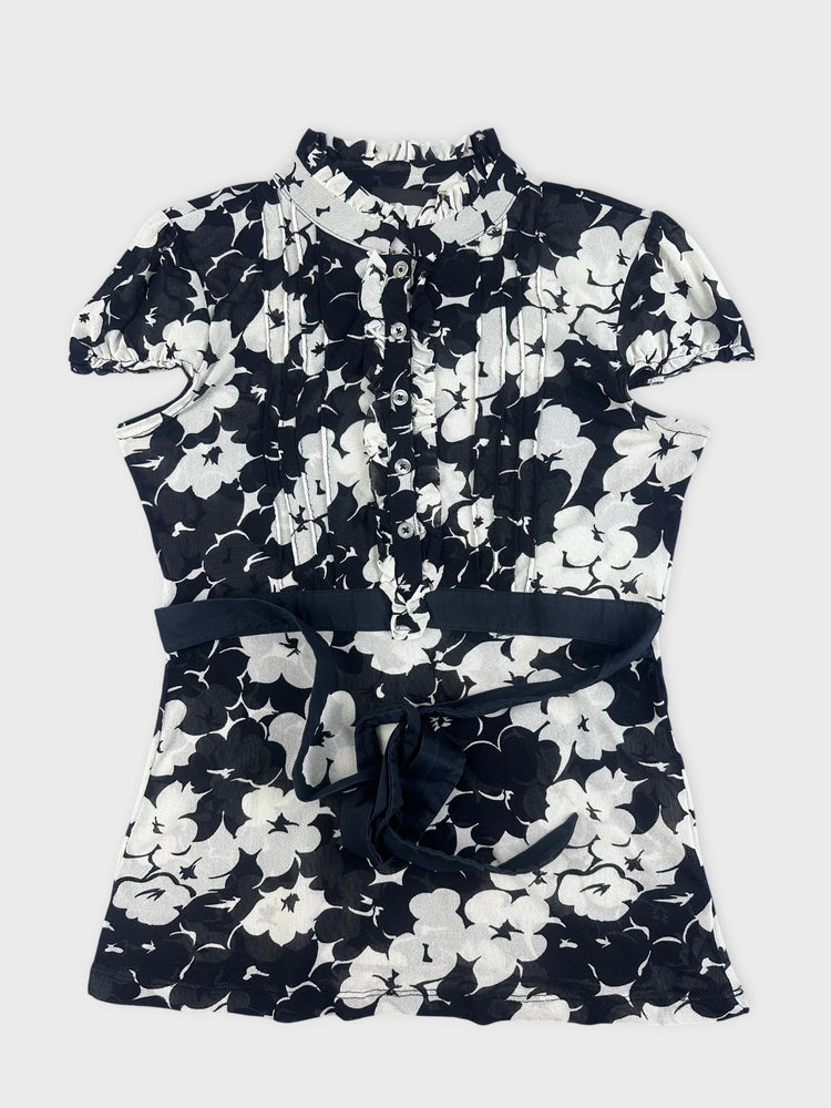 Chic Black Floral Ruffle Jumpsuit (S)