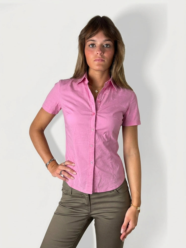 Chic Pink Cotton Button-Up Shirt (M)