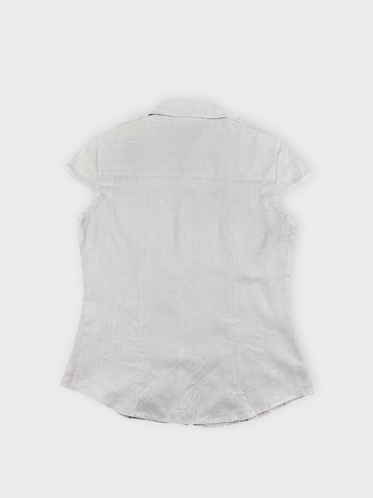 Sophisticated Grey Button-Up Top with Pockets (S)