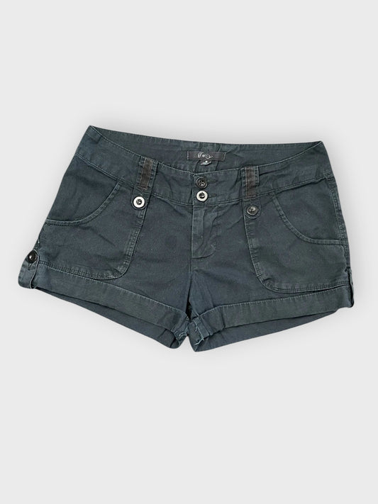front view, Plixi Classic Black Cotton Hotpants, vintage Y2K second hand piece