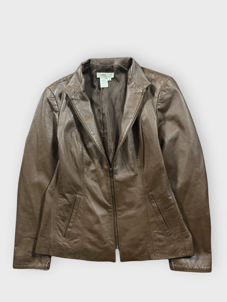 back view, Coldwater Creek Brown Genuine Leather Jacket, vintage Y2K second hand piece