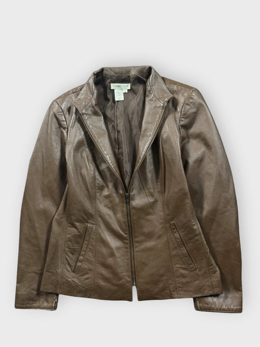 back view, Coldwater Creek Brown Genuine Leather Jacket, vintage Y2K second hand piece
