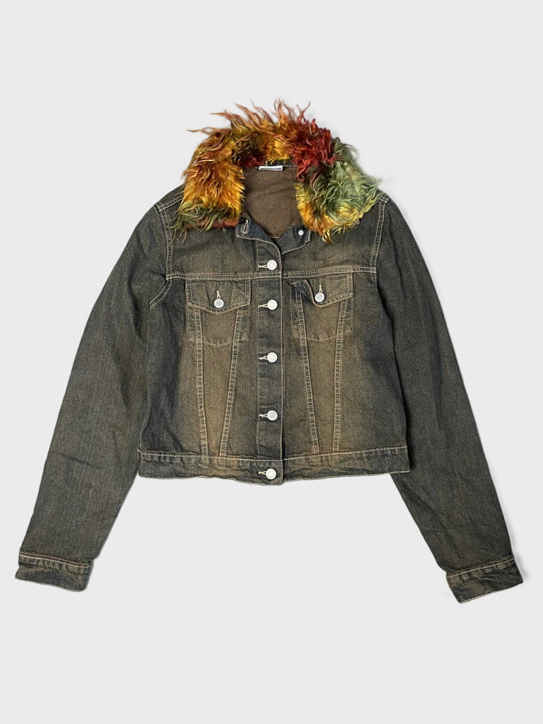 detail view, Crazy World Colourful Fur Jacket, vintage Y2K second hand piece, image 6