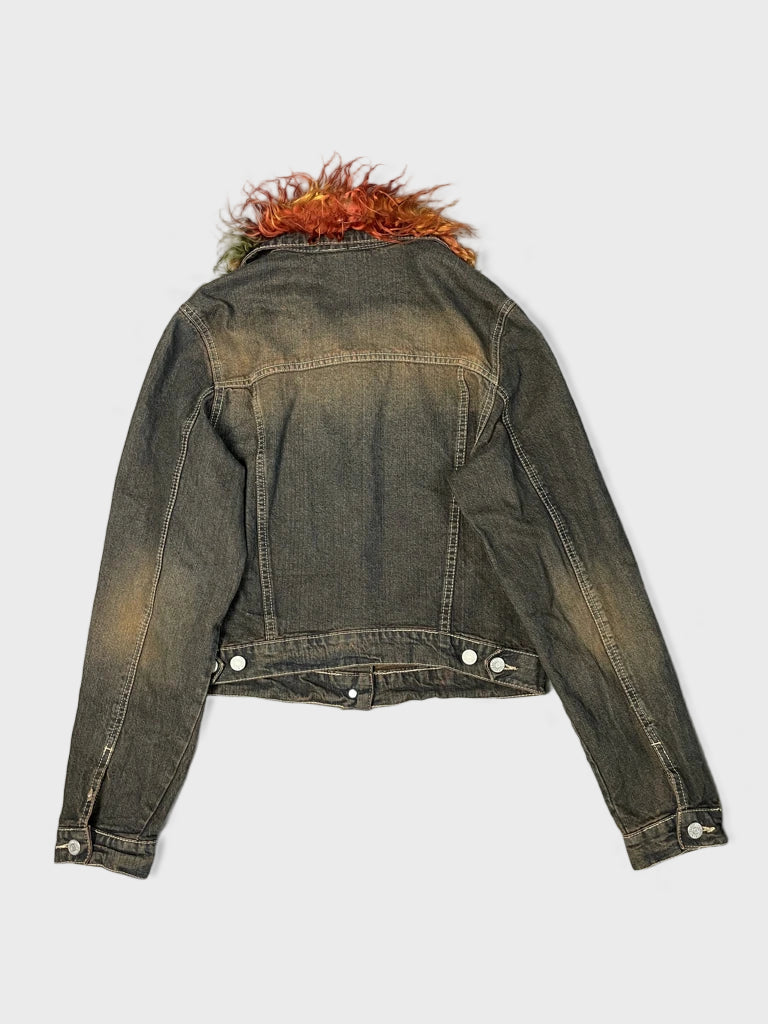 detail view, Crazy World Colourful Fur Jacket, vintage Y2K second hand piece, image 5