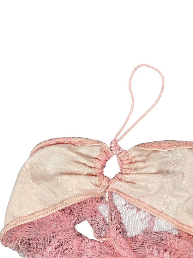 detail view, Pink Lingerie Pattern Top, vintage Y2K second hand piece