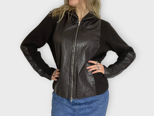 front view, Leather & Fabric Jacket, vintage Y2K second hand piece