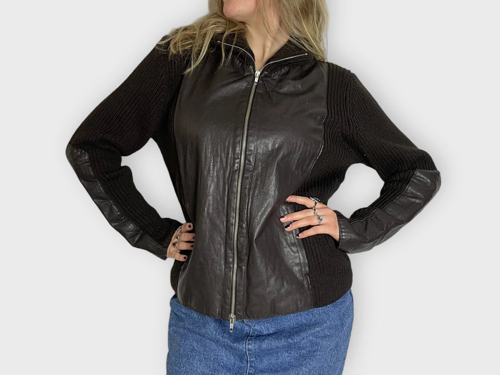 front view, Leather & Fabric Jacket, vintage Y2K second hand piece
